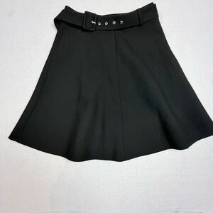 Zara Woman Black Belted A-Line Mini Skirt Size Small Side Zip Grommet Belt